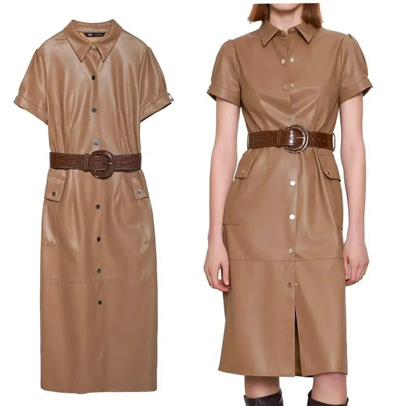 Zara Women Belted Faux Leather Amazing Dress BRAND NEW WITH TAGS - Picture 1 of 5